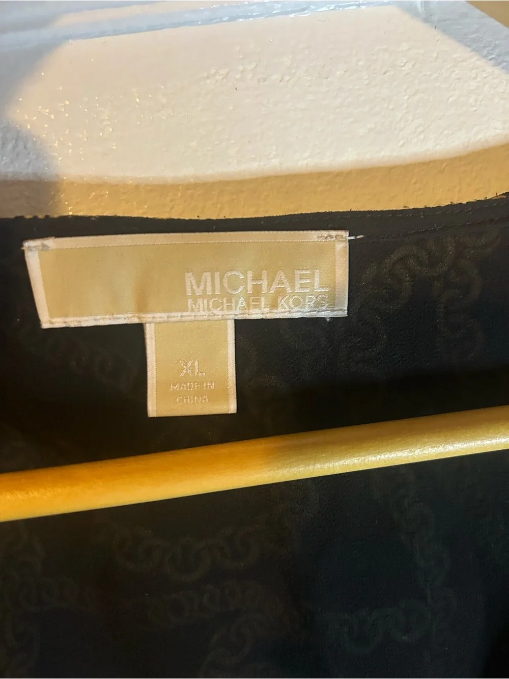 Michael Kors Dress XL Black Gold Chain Print Slinky Chiffon Long Sleeves